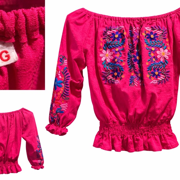 Vibrant Pink Embroidered Off-Shoulder Top - Picture 3 of 3